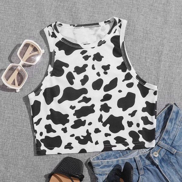 

womail women cow print vest backless sleeveless short crop party clubwear o neck streetwear skinny tank women's tanks & camis, White