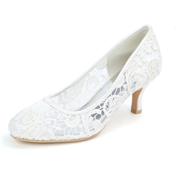

sandals mid heels lace wedding shoes for bride round toe slip on heeled bridal party dress pumps women 6umu, Black