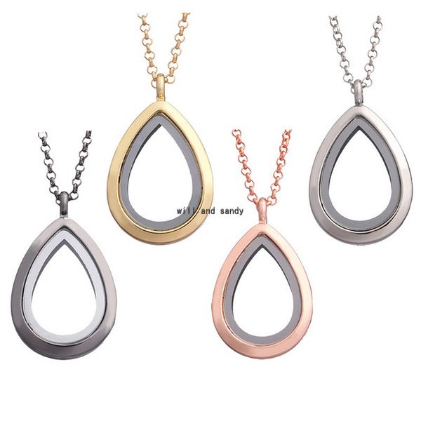 Gold Watter Drop Floating Medaillon Halskette Anhänger Frauen Magnetische Living Memory Glas Öffnen Charm Medaillon Halsketten DIY Schmuck wird und sandig