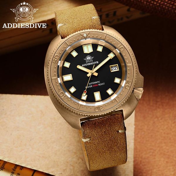

wristwatches addies dive men's high-end watch ad2104 luminous diving bronze bezel nh35 automatic calendar display cusn8 watches, Slivery;brown