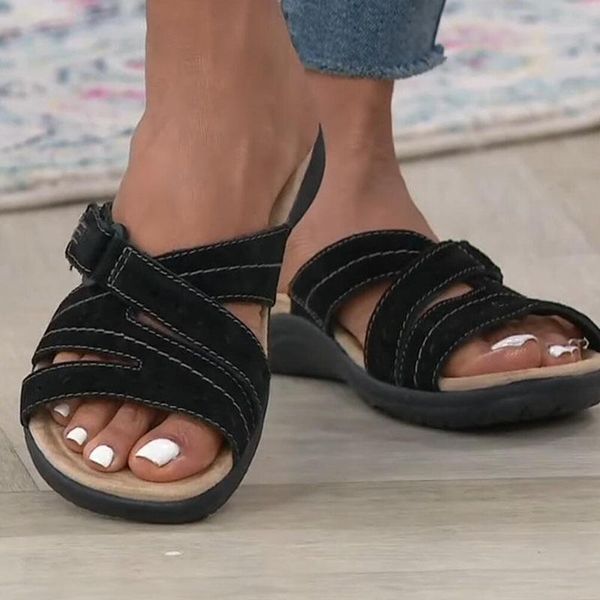 

slippers women's ethnic casual shoes for women 2021 flats open toe ladies slides retro comfort anti-slip female beach footwear, Black