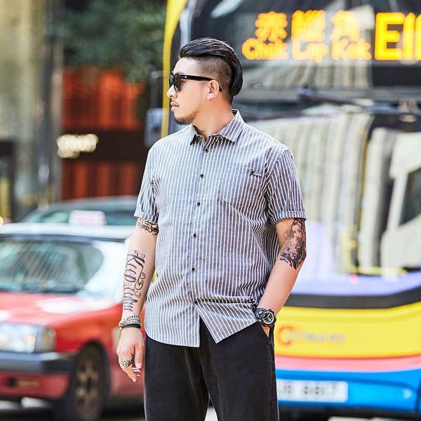 

men's casual shirts gxxh large fat loose shirt summer trend stripe fattening short sleeve printed, White;black