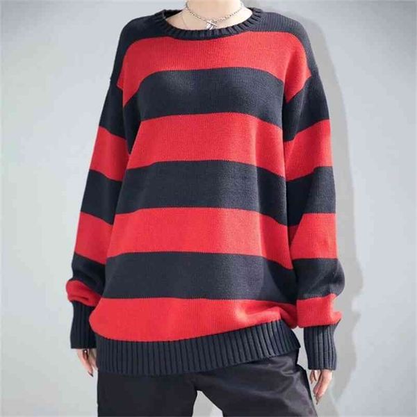 

unuth girls oversize striped sweatshirts autumn fashion ladies vintage soft cotton pullovers streetwear women chic 210809, Black