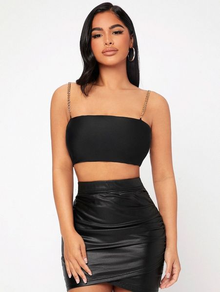 

petite solid backless crop cami with chain h8ck#, White