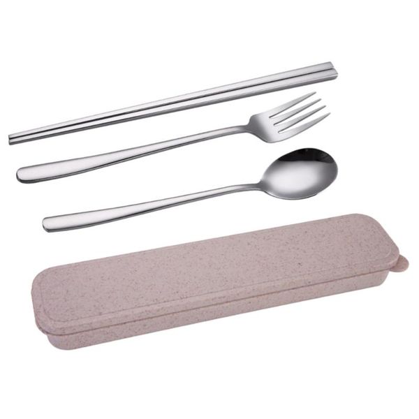 

4pcs/set stainless steel chopsticks fork spoon with box portable cutlery tableware set flatware forks