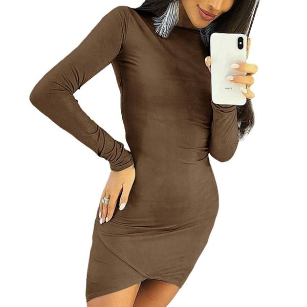 

casual dresses women dress bodycon mini long sleeve crew neck solid color stretchy tulip hem daily party lady short club tight, Black;gray