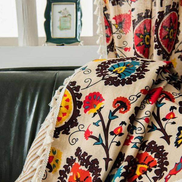 

country style curtain panel el shading cotton linen floral printed darkening window with tassels hanging soft home decor & drapes