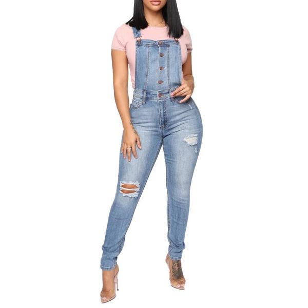 

women's jumpsuits & rompers women denim overalls jumpsuit ripped stretch dungarees jeans casual high waist pencil long pants playsuit d, Black;white