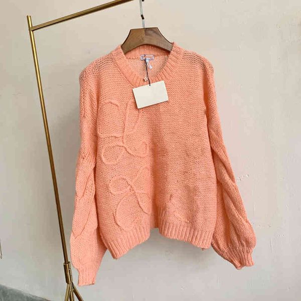 

2022 factory wholesale new model hollow out pink sweater women's three-dimensional knitting large loose casual pullover sweater in autu, White;black