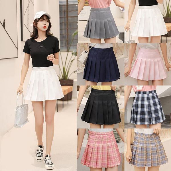 

skirts summer plaid mini skirt female 2021 high waist chic stitching student pleated cute sweet girls dance saia faldas, Black