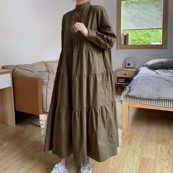 

casual dresses autumn 2021 solid color womens dress half high collar korean fashion simplicity loose long sleeve, Black;gray