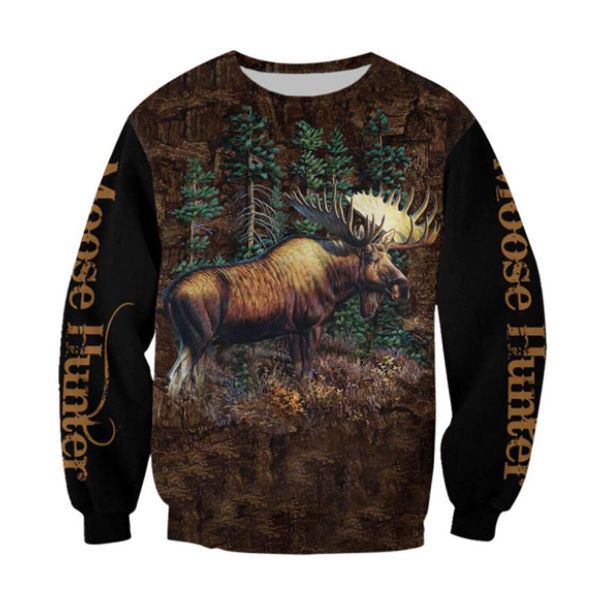 

men's hoodies & sweatshirts moose 3d all over printed clothes fashion casual sweatshirt for men and women, Black