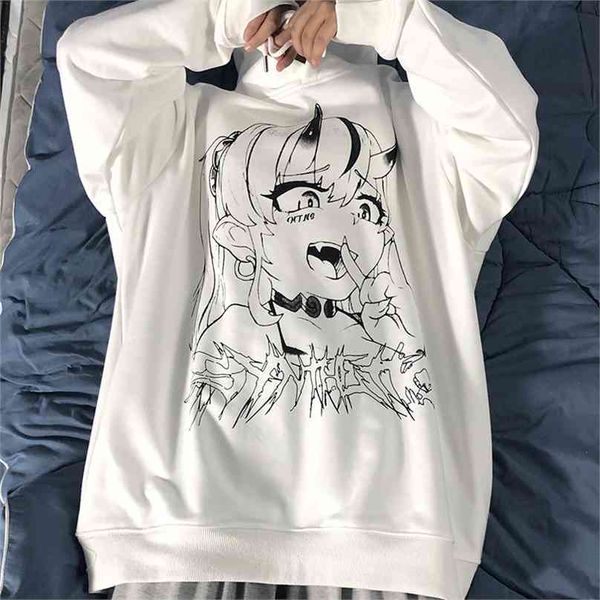 

women's winter dark demon large size gothic female hiphop casual harajuku vintage long-sleeved fashion sweatshirt 210805, Black
