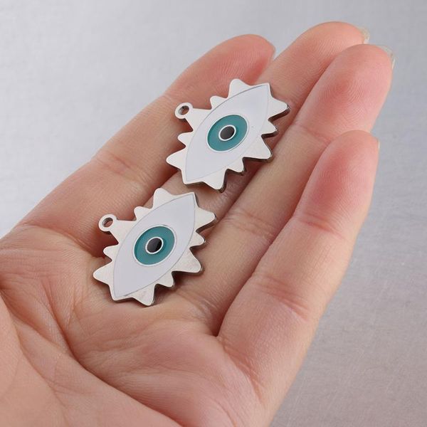 

charms stainless steel demon eye pendant for necklace bracelet black dripping eyes mirror polished wholesale 5pcs, Bronze;silver