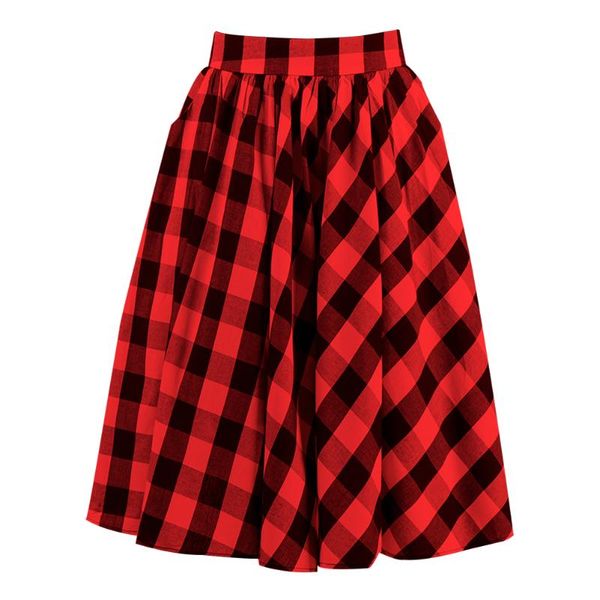

skirts red and black plaid skirt retro knee length with high waist pin up 70s girls christmas holiday checks