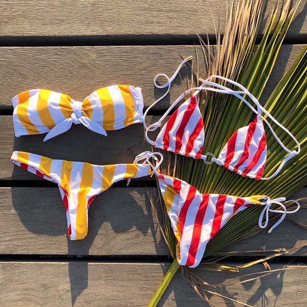 

womens padded thong bottom striped bikini designer bathing suit two piece swimsuit low waist swimwear biquinisby air