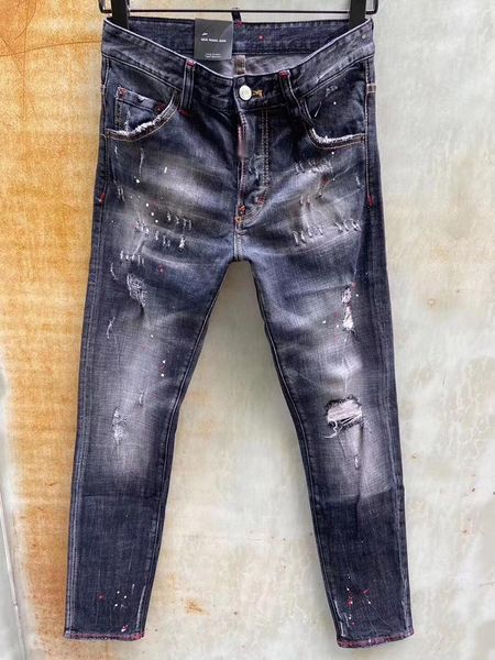 Европейский стиль черный бренд Италия мужские джинсы брюки мужские тонкие джинсовые брюки кнопка голубой отверстие карандаш для мужчин