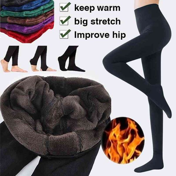 Collant addensati Pantaloni caldi invernali Moda Leggings senza cuciture Donna Elastico foderato in pile Pantaloni caldi Pantaloni da yoga Leggins Mujer H1221