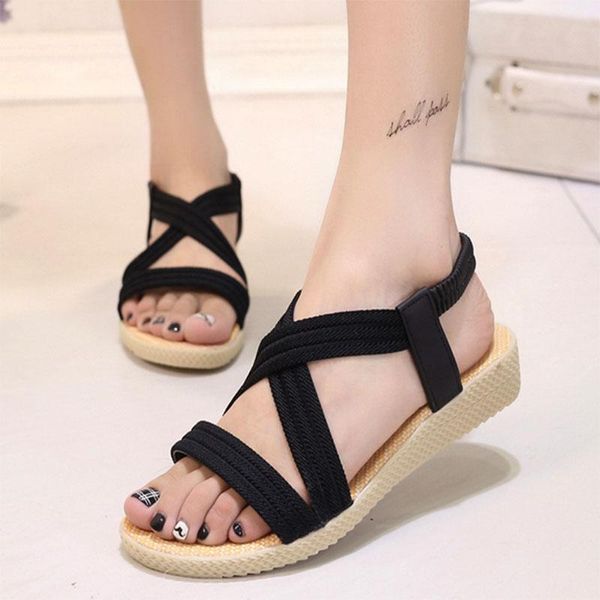 

sandals summer ladies breathable flat girls beach casual shoes outdoor open-toed slippers, Black