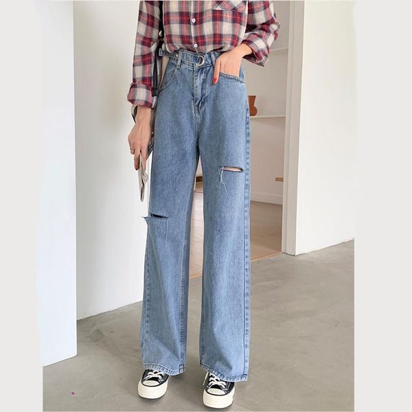 

plus size spring summer casual loose jean vintage jeans woman high waist 2021 denim trousers straight pants streetwear clothes women's, Blue