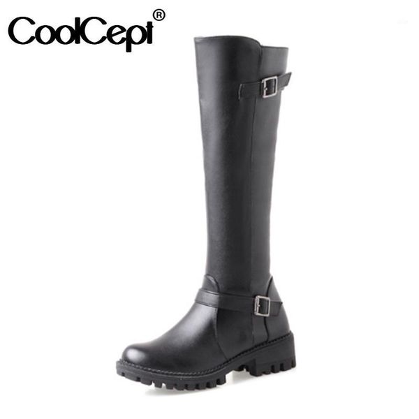 

boots coolcept women winter knee high zipper buckle fashion long ladies daily footwear size 33-431, Black