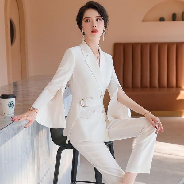 

women's suits & blazers 2021 spring and autumn women pants elegant solid color blazer jacket casual trousers office suit, White;black