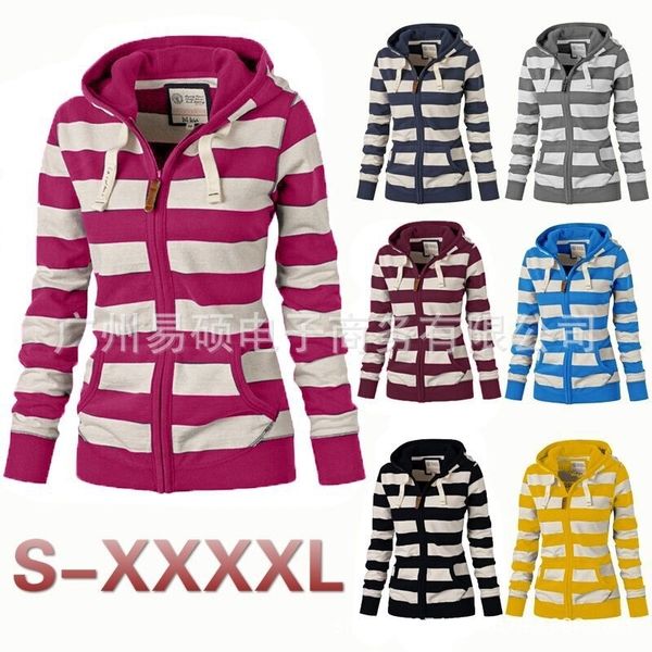 

women's autumn and winter hooded large long sleeve striped sweater 1311, Black