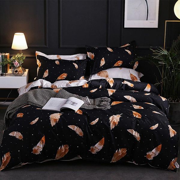 

bedding sets home polyester set 3/4pcs twin double full  duvet cover flat bed sheet pillowcase linen bedroom bedclothes feather