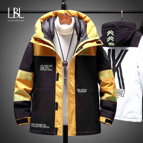

fashion cargo winter men's white duck down jacket 2021 couple's warm hooded parkas multi-pocket waterproof coat jacket for male y1, Black;brown