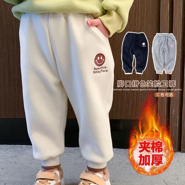 

trousers girls warm pants winter kids long keep boys plush solid color thicken children casual clothing, Blue