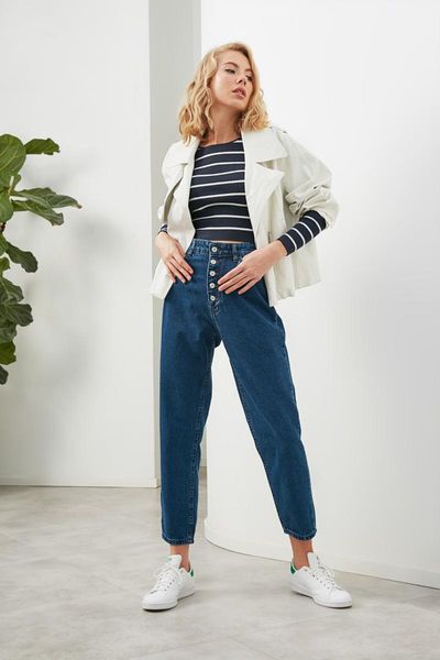 

women's jeans trendyol high bel 5 button mom twoaw22je1207, Blue