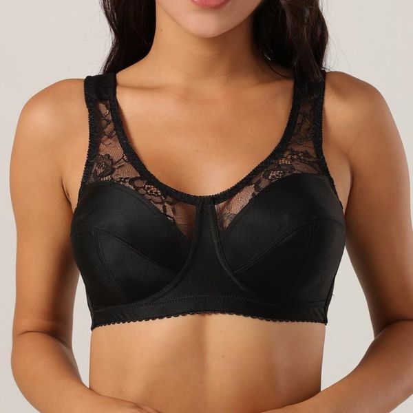 

bras no rims thin sponge hollow out lace lingerie full cup bralette intimates plus size 120fg 52fg for women, Red;black