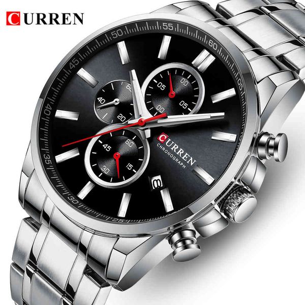

mens watches curren luxury brand chronograph waterproof quartz watch men stainless steel sport wrist watch clock for men 210517, Slivery;brown