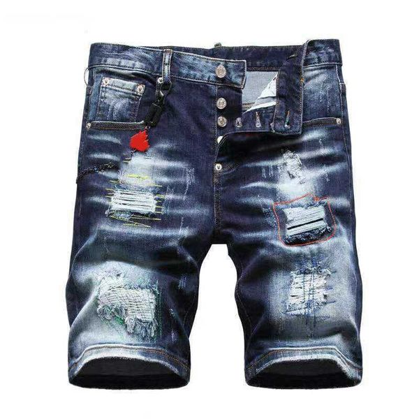 

20ss hip hop ripped jeans shorts designer clothing distressed slim fit motorcycle biker denim for men s mans pants pour hommes, Blue