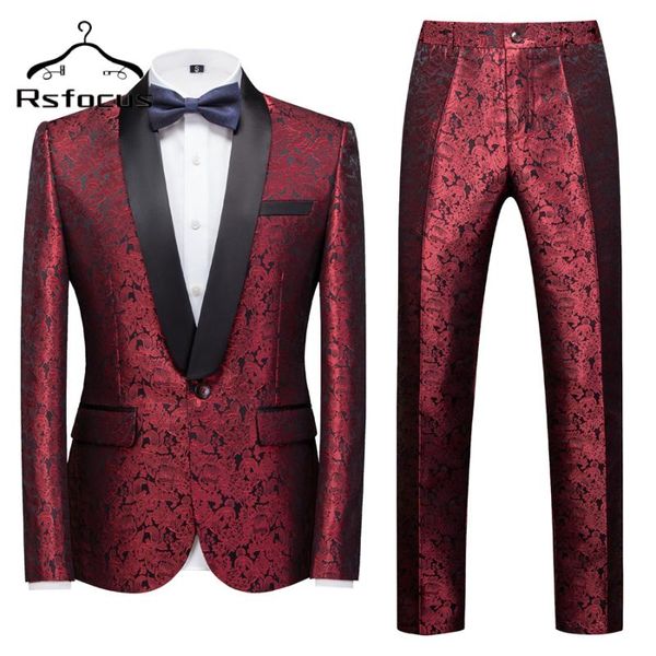 

men's suits & blazers rsfocus burgundy floral suit for men slim fit shawl collar wedding grooms bridegroom male casual prom 2 piece tz0, White;black
