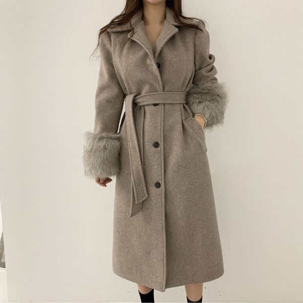 

coats elegant female single-breasted long wool blend warm thick winter clothing loose woolen women's outwear ctpl, Tan;black