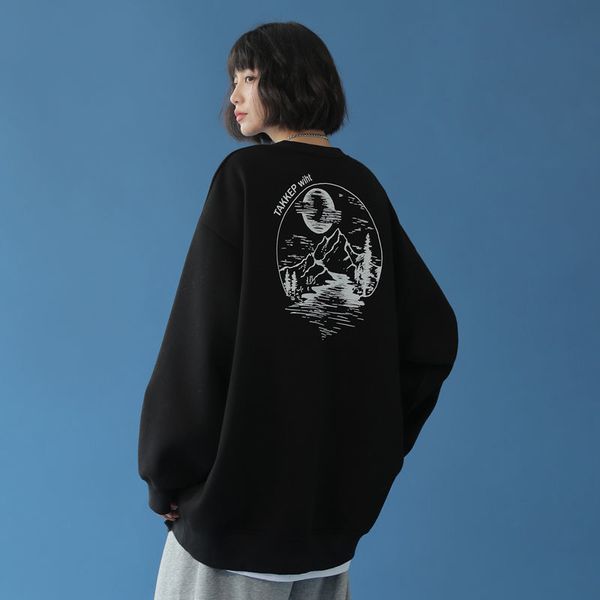 

hoodie cotton women's pullover, medium length black coat, autumn and winter