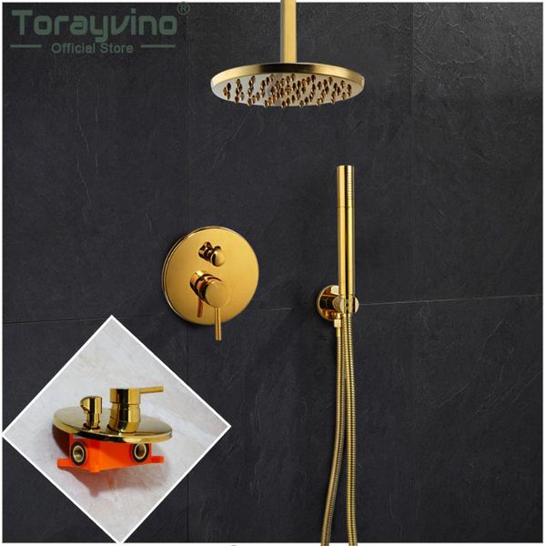

torayvino wall mount bathroom rainfall shower faucet set concealed golden polished system bathtub mixer water tap sets