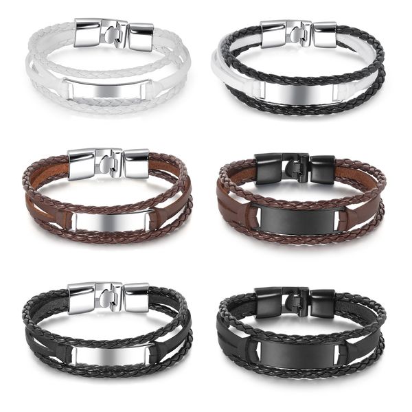 

fashion style multilayered retro woven black and brown leather link bracelet for men