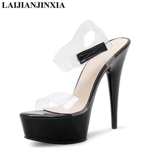 

dress shoes laijianjinxia 15cm high heels sandals women party wedding bling crystal platform thin dancing woman pumps, Black