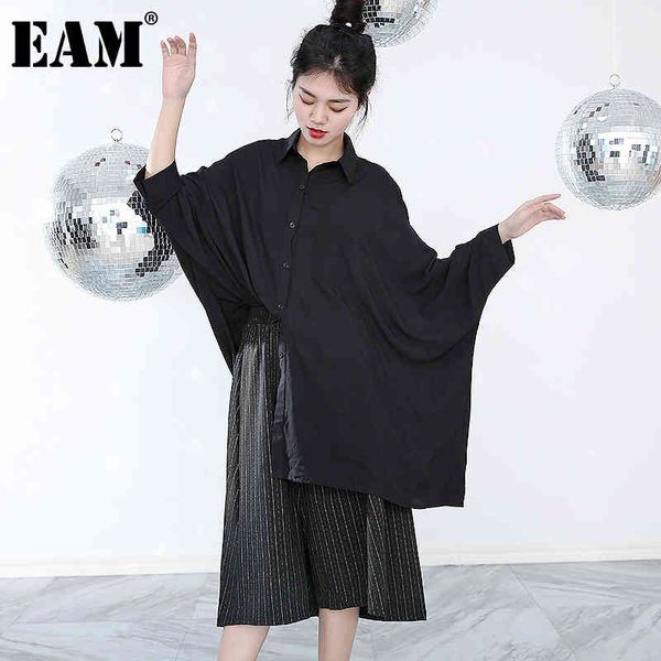 

[eam] women black irregular split joint big size blouse lapel long sleeve loose fit shirt fashion spring summer 1x95101 21512, White