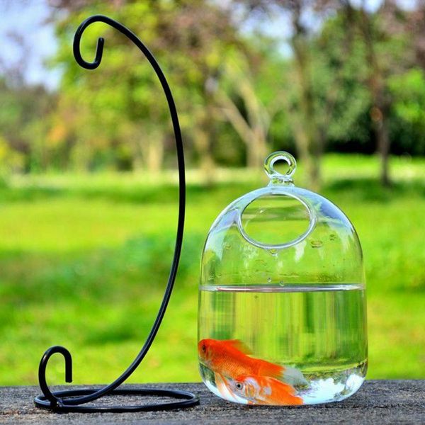 

aquariums creative hanging mini fish tank glass flower vase durable ball terrarium with bent stable stand shelf bottle plant decor#q