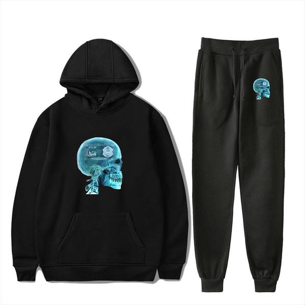 

plk versatile casual 4xl mens tracksuit fashion fall suit hoodies sportswear hooded sweatshirt pant two piece set, Gray