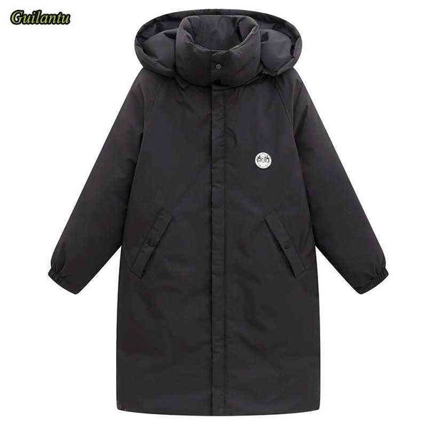 

guilantu winter coat women clothes turtleneck hooded parka mujer thick down cotton padded windbreaker long jacket woman 211130, Black