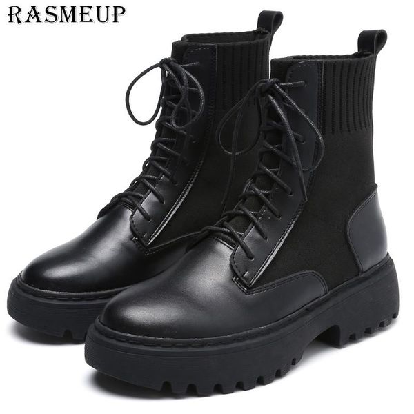

boots rasmeup plus size 43 women sock 2021 brand design style retro breathable winter women's boot fashion ladies shoes, Black