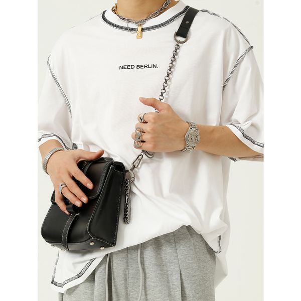 

men's t shirts mtl menswear 2021 summer korean alphabet printed t-shirt open line dign loose short sleeve top, White;black