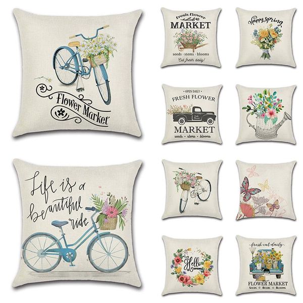 

cushion/decorative pillow 45*45cm cushion cover linen throw car home decor decorative pillowcase spring farm theme pattern cotton case