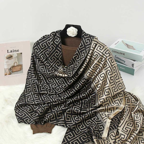 

fashion letter silk cotton feel imitation cashmere scarf autumn winter warm two-color double-sided air conditioning shawl bib, Blue;gray