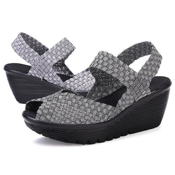 

women summer wedge sandals female designer platform bohemia high heel fashion ankle strap open toe ladies beach shoes, Black