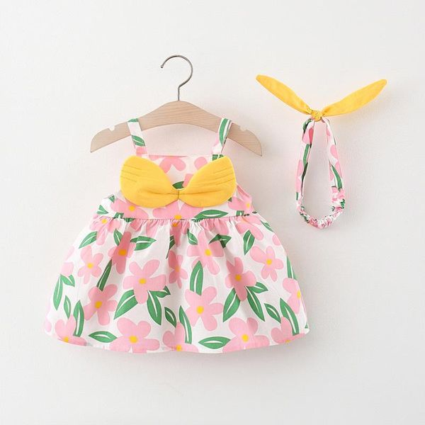

kids girls dress print with headstrap girl's dresses, Red;yellow